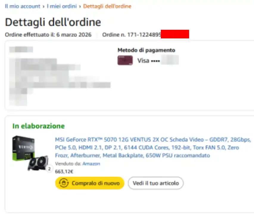Amazon Italy Order Proof