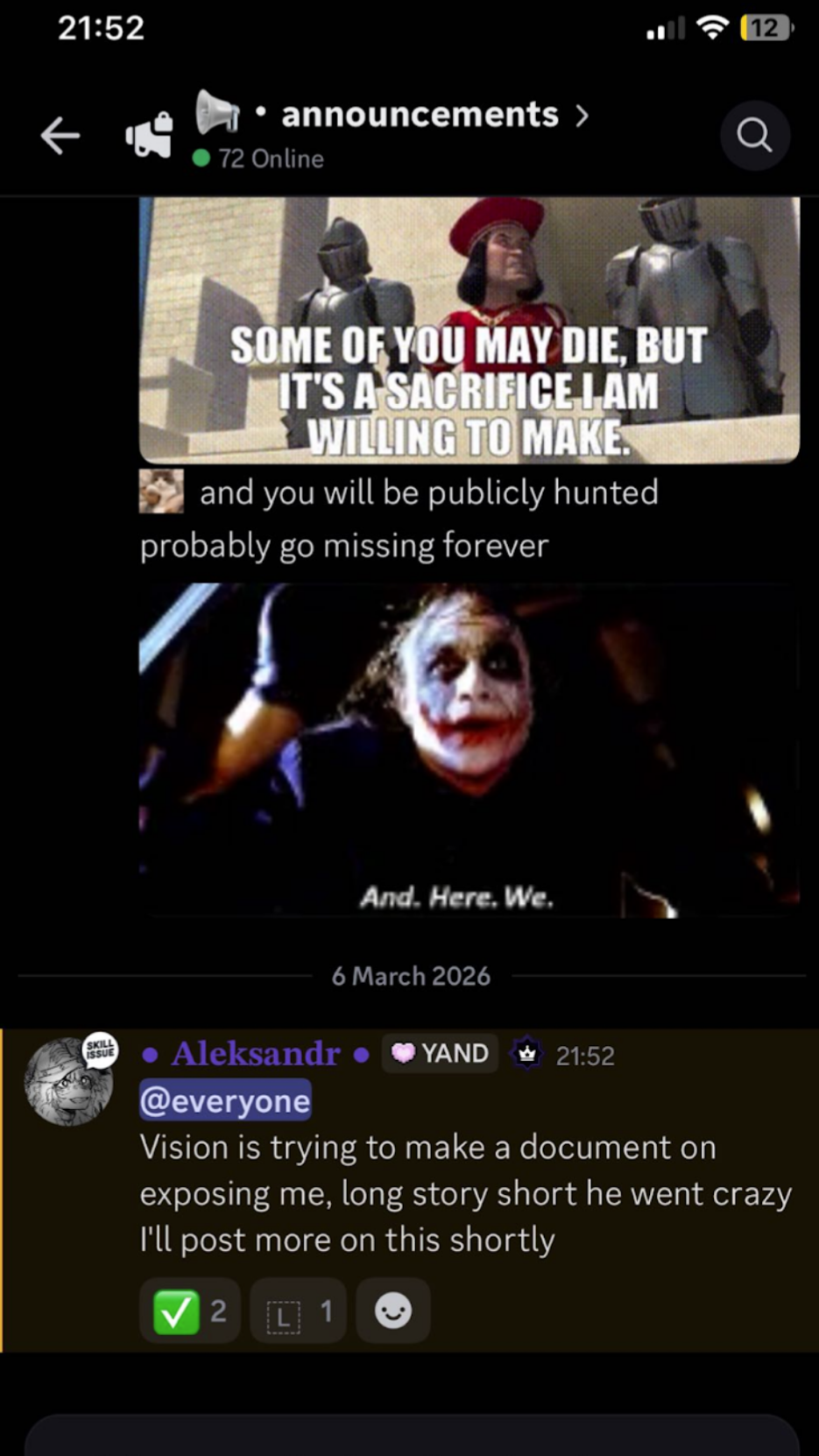 Threatening messages in the server