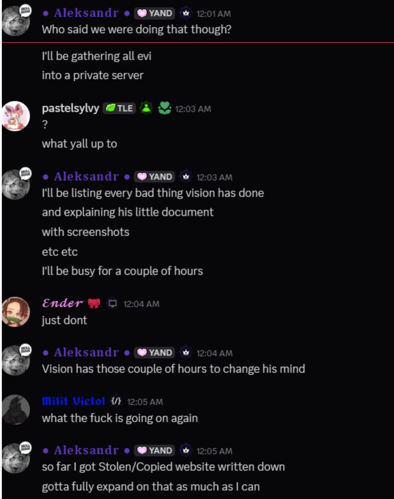 Alek issuing an ultimatum