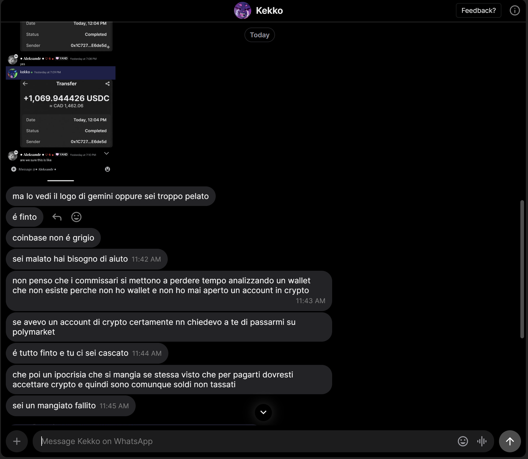 WhatsApp admission of crypto knowledge