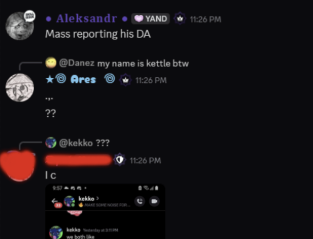 Alek ordering a mass report